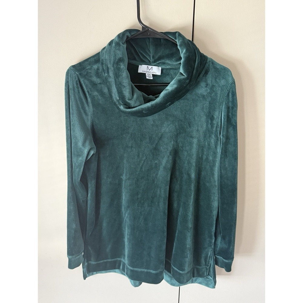 M Magaschoni Women's Medium Velour Cowl Neck Emerald Tunic Sweater Luxe Soft